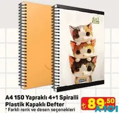 GIPTA A4 150 YAPRAKLI 4+1 SPİRALLİ PLASTİK KAPAKLI DEFTER